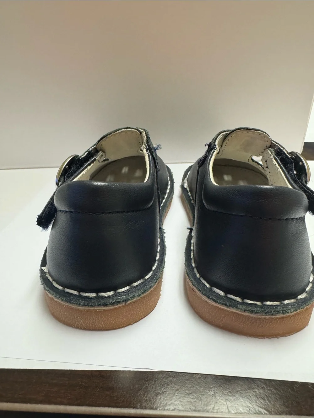 L'Amour Navy T-Strap Kids Dress Shoes with Buckle
